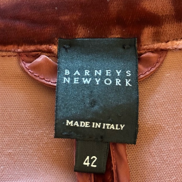 Barneys New York Italy Rust Burgundy Velvet Belted Blazer Jacket IT 42 US 6 - Picture 5 of 10